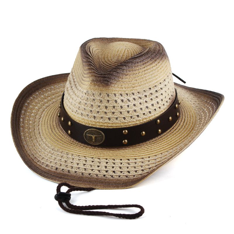 Herren-Cowboyhüte, Outdoor-Freizeit, Western-Cowboy-Strohhut, Jazz-Hut im europäischen und amerikanischen Stil, Sonnenhut mit gebogener Krempe_voghion.com