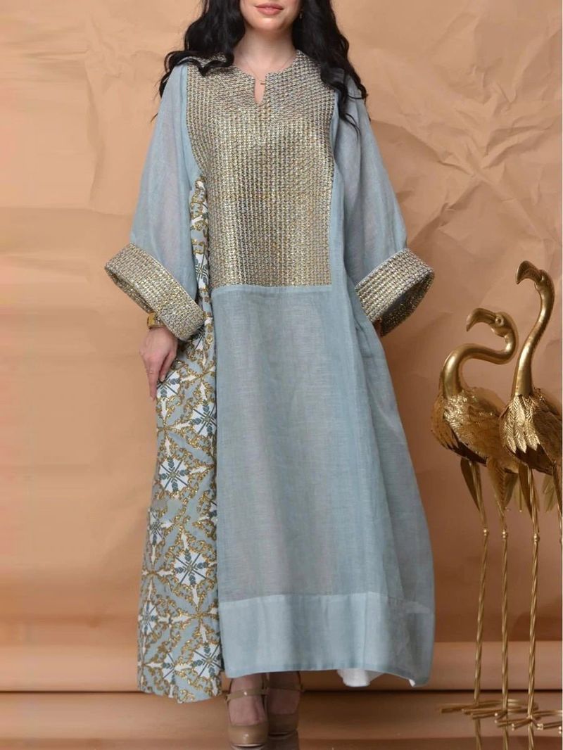 Women's Clothing spring and summer new women's clothing printed breathable long sleeved loose dress robe_voghion.com