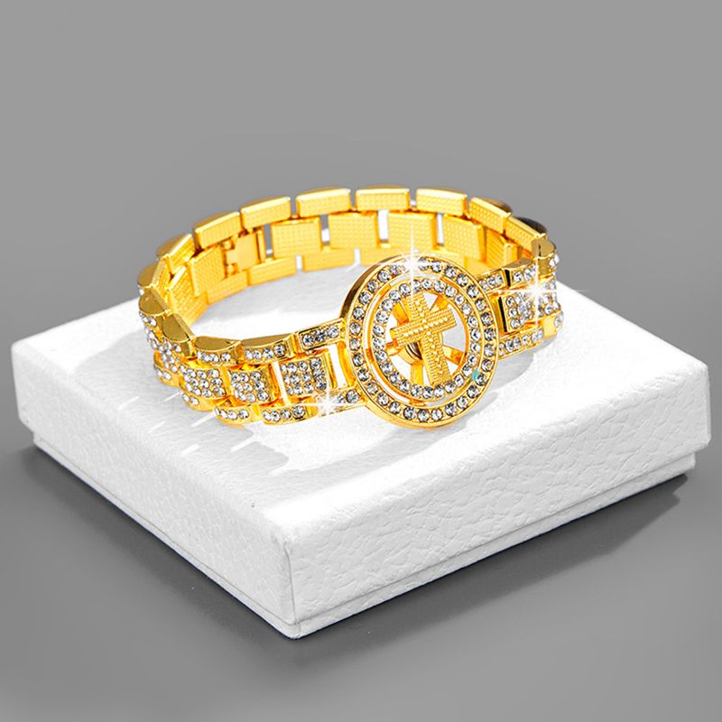 Conjunto de pulsera de cadena cubana con diamantes de imitación, accesorios de hip hop con personalidad a la moda y aleación con pinchos._voghion.com