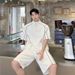 Summer High-End Cool Casual Sports Suit For Men Korean Style Loose Half-Zip T-Shirt Niche Shorts Two-Piece Set_voghion.com