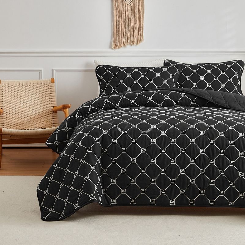 Copriletti - Trapunta estiva morbida e leggera in stile moderno - Copriletto con motivo ricamato geometrico per tutte le stagioni - 3 pezzi (1 trapunta, 2 federe)_voghion.com