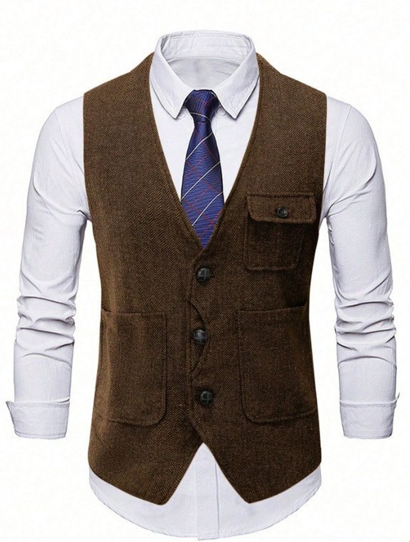 Men's Clothing Fashion Single Breasted Suit Light Business Banquet Evening Dress Vest Top Jacket_voghion.com