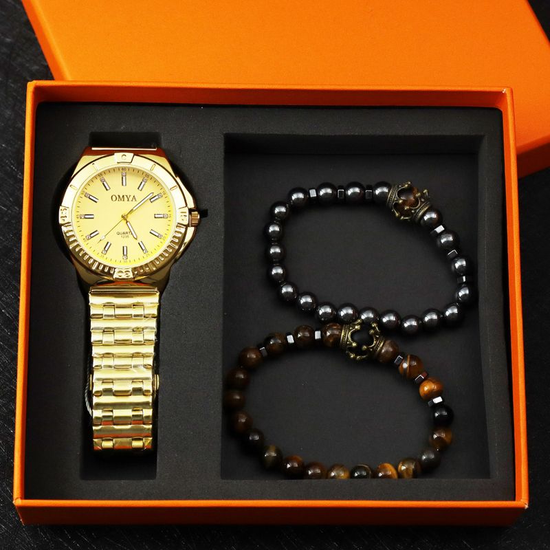 Wasserdichte Herrenuhr mit Perlenarmband und Geschenkbox, Quarzuhr_voghion.com