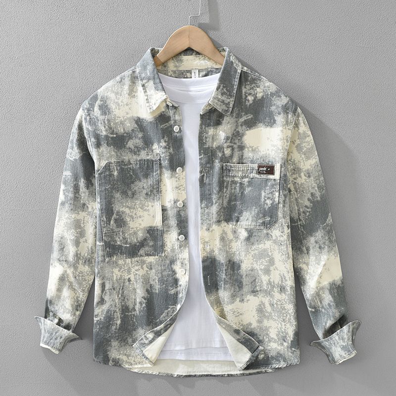 Trendy Printed Long Sleeved Shirt For Men, Fashionable And Versatile, Artistic And Casual Loose Top_voghion.com