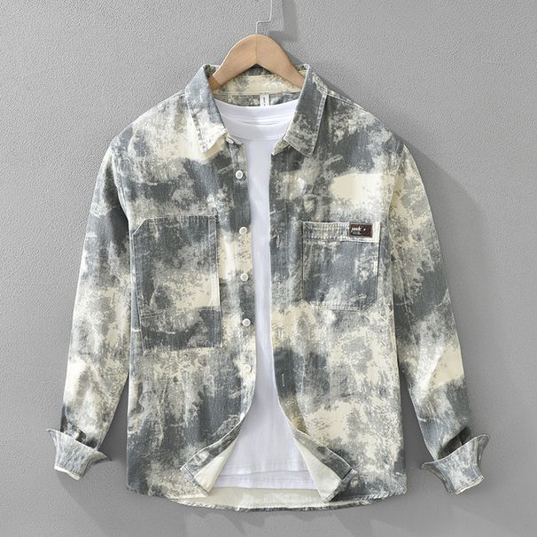 Trendy Printed Long Sleeved Shirt For Men, Fashionable And Versatile, Artistic And Casual Loose Top_voghion.com