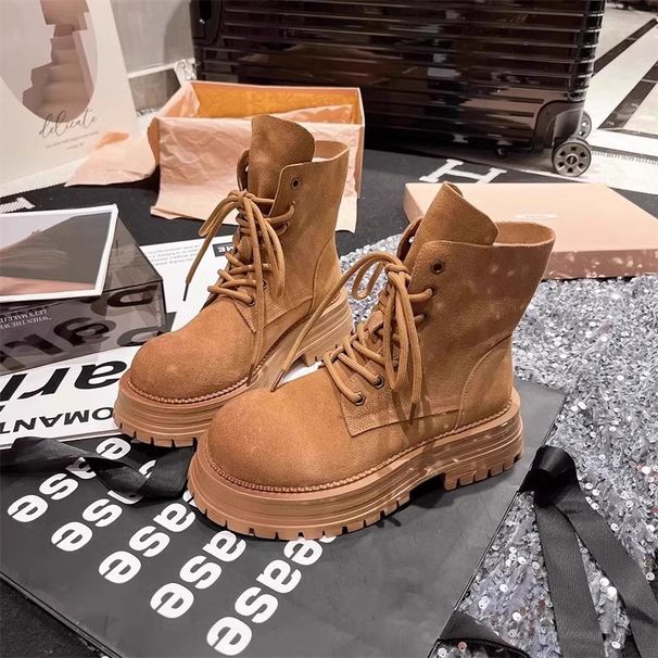 Bottes courtes Martin grande taille 41-43 en cuir véritable avec col rabattu et fermeture éclair pour femme_voghion.com