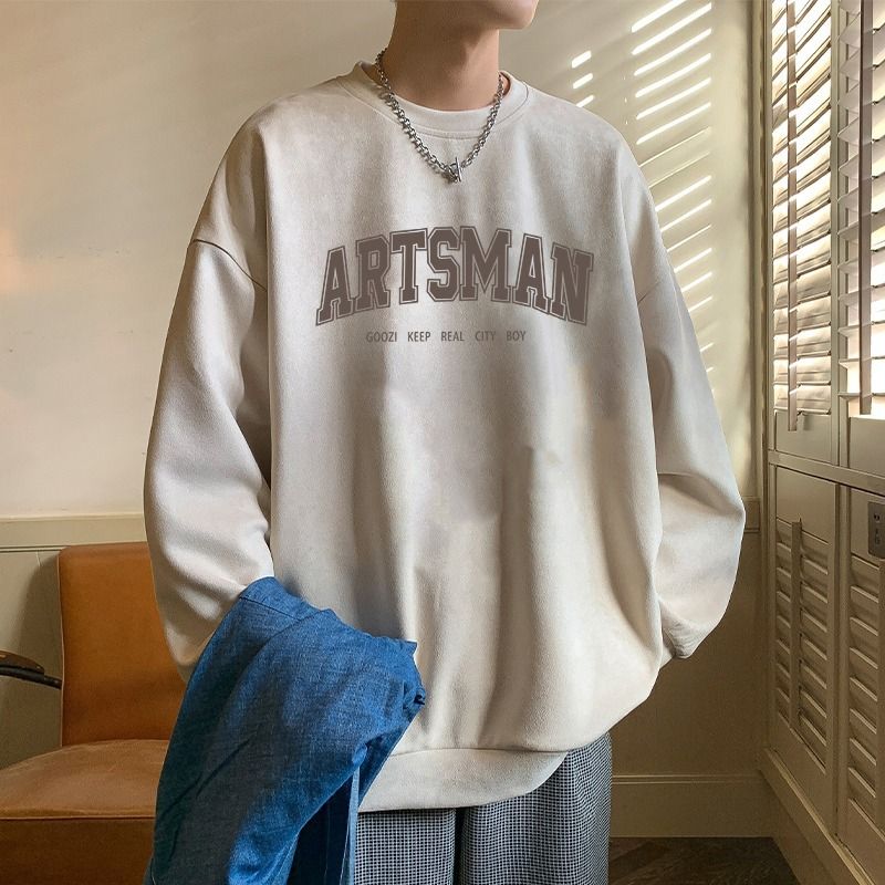 Herren-Kapuzenpullover für Frühling und Herbst, neuer lockerer und lässiger Stil, gepaart mit langärmeligem Rundhals-Basishemd für Herren_voghion.com