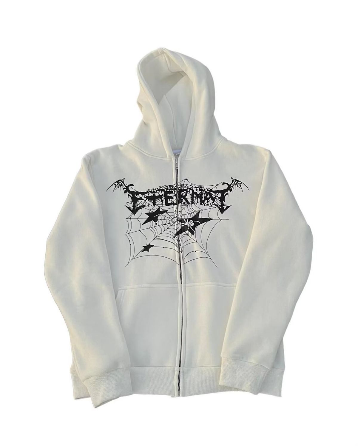 Five-Pointed Star Spider Web Zipper Cardigan Front And Back Print Trendy Versatile Style Couple Loose Hoodie Sweatshirt_voghion.com