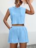 Damen Zweiteiliges Set mit ärmellosem Oberteil, Kapuze, Nähten, Schnürung, Tasche, lässiger Weste und Shorts_voghion.com