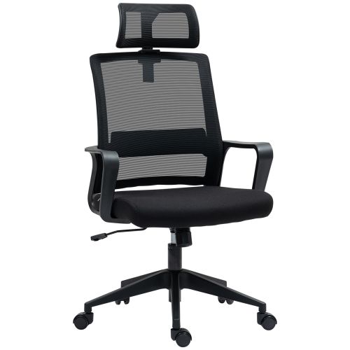 HOMCOM Bürostuhl Ergonomischer Schreibtischstuhl Mit Armlehne, Verstellbar Kopfstütze, Höhenverstellbarer Mesh Drehstuhl Mit Wippfunktion, Schwarz_voghion.com