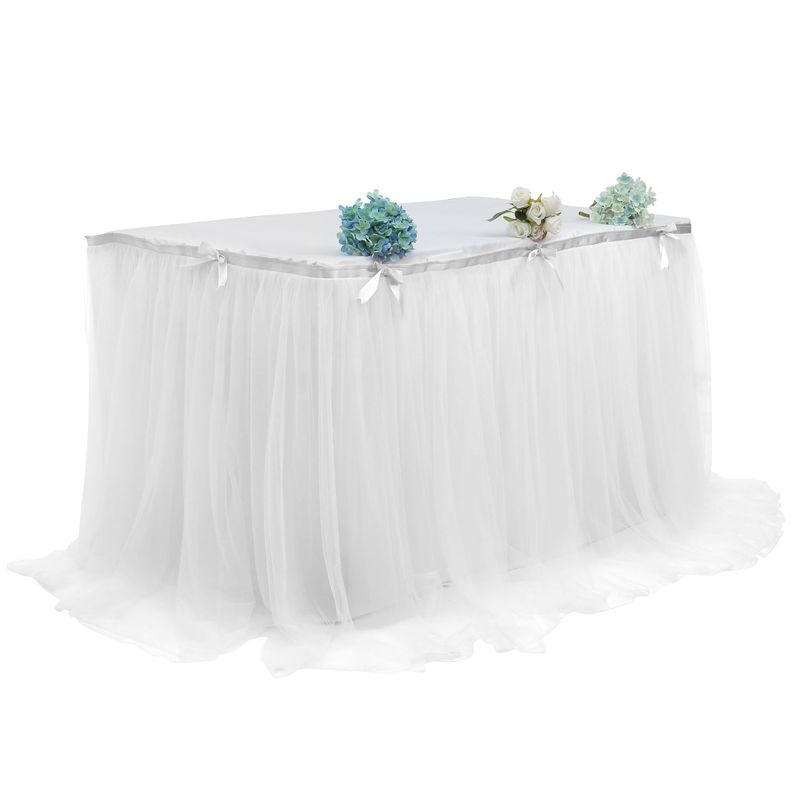 Mesh Table Skirt Birthday Party Halloween Christmas Dessert Table Skirt European and American Colorful Mesh Pleated Table Skirt_voghion.com