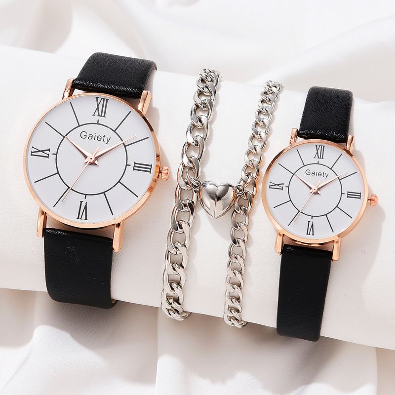 4ks nové dámské a pánské hodinky móda luxusní elegantní náramkové hodinky ze slitiny PU kožený řemínek náramek pár hodinek sada vánočních dárků _voghion.com