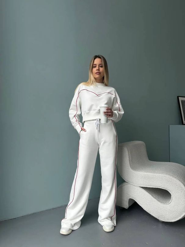"Women's Long Sleeve T-Shirt & Drawstring Pants Set – Casual Streetwear Two-Piece (Black/White/Rose) – Soft Polyester For All-Day Comfort"_voghion.com