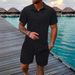 Men's Clothing Summer Jacquard Black And White Solid Color Suit Short Sleeved Men's Vacation Casual Style Shirt Shorts Two Piece Suit_voghion.com