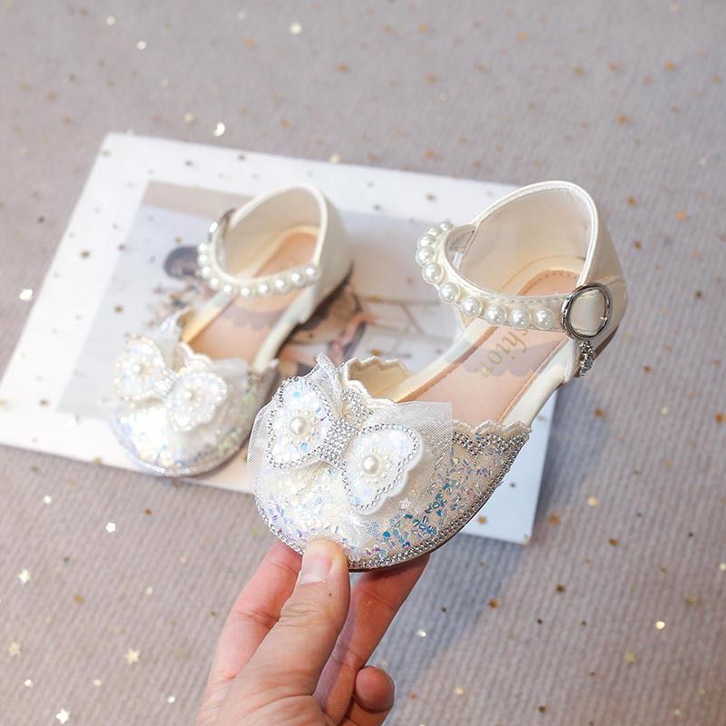 Zapatos nuevos para niñas, zapatos de princesa para niñas, zapatos de cuero con lazo y cristales, zapatos brillantes con diamantes de imitación._voghion.com