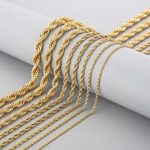 Stainless Steel Fried Dough Twists Vacuum Plating Gold Fashion Hip Hop Jewelry With Collar Chain Necklace For Men And_voghion.com