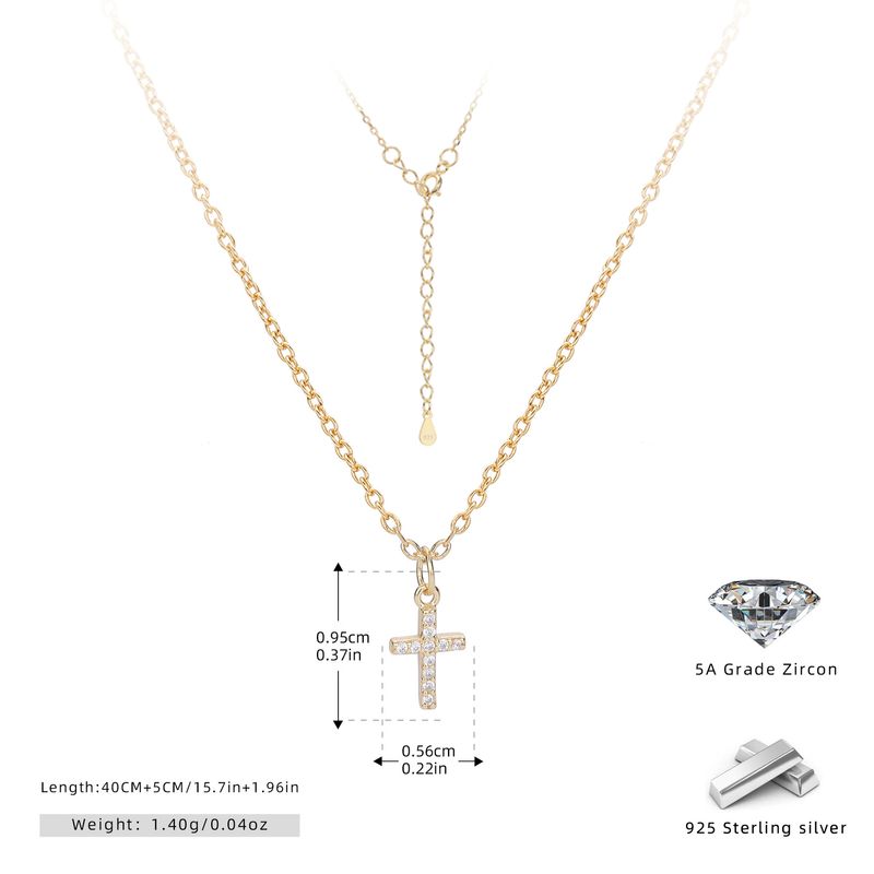 Elegante collana con croce in argento puro intarsiata con diamanti per donna, design di nicchia con un tocco di alta qualità, girocollo con catena a clavicola_voghion.com