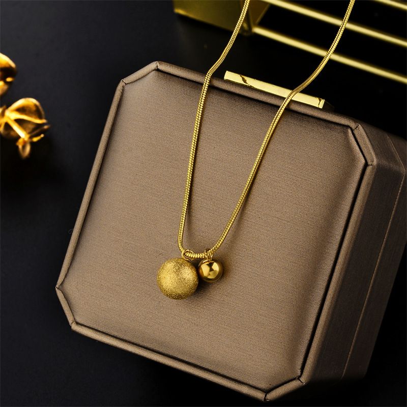 neue matte kleine goldene Kugel runde Perle Schlangenknochenkette personalisierte Titanstahlnetz rot geometrische Halskette Halskette weiblichen Schmuck_voghion.com