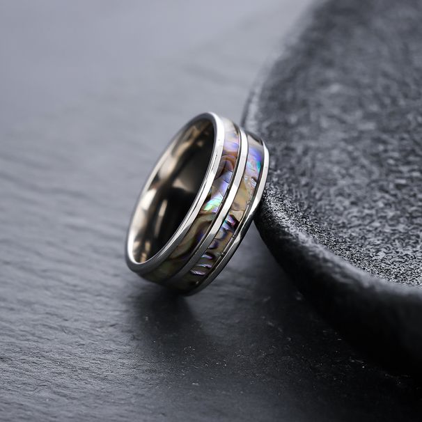Anello coordinato in acciaio al titanio con intarsio, resistente allo sbiadimento, di alta qualità, alla moda, semplice e versatile, leggero e lussuoso._voghion.com