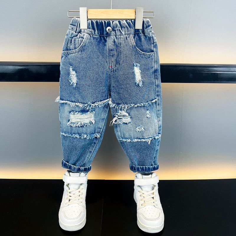 Mother & Kids Children's clothing boys jeans 2024 new children's spring clothing stylish boys spring and autumn casual ripped trousers pants trendy_voghion.com