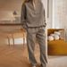 Women's autumn and winter two-piece set of new temperament casual solid color semi-open collar sports hoodie set_voghion.com