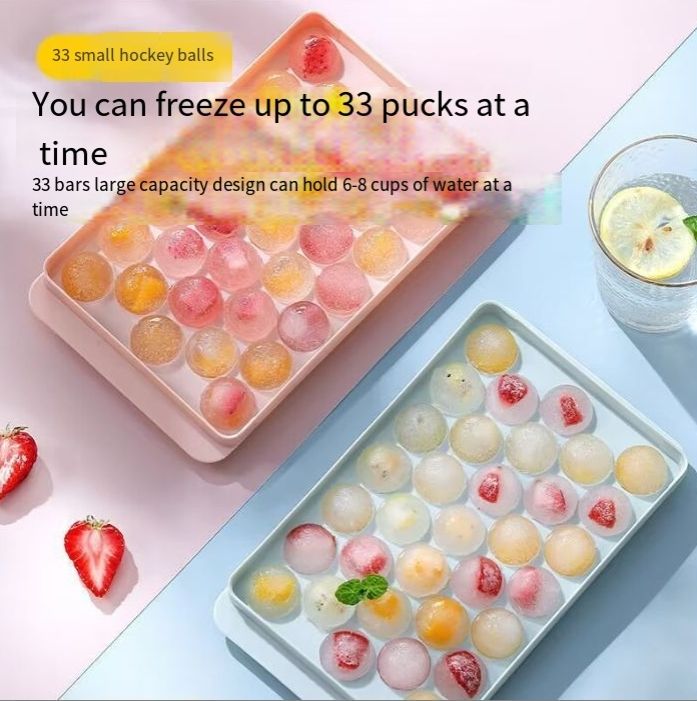 Eiswürfelschale 33 Eiskugelform Kreativ mit Deckel Hausgemachte runde Eiswürfelschale Home Schnellgefrorener Eiswürfel_voghion.com