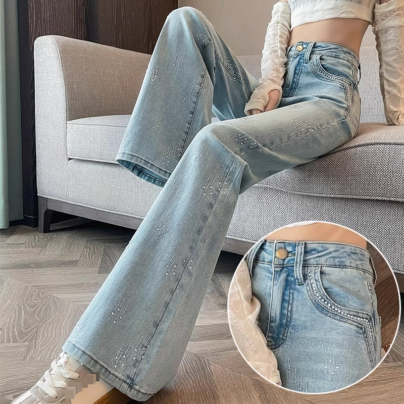 Hot Diamond Flared Jeans voor dames 2025 Lentekleding High-end Strass Kleine Hot Girl Heavy Duty Horseshoe Flared Broek_voghion.com