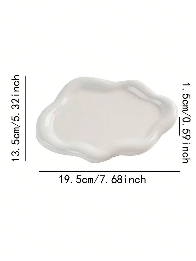 1pc White Cloud Shape Ceramic Jewelry Jewelry Storage Tray Is Suitable For Desktop Shelf Storage Key Induction Plate_voghion.com