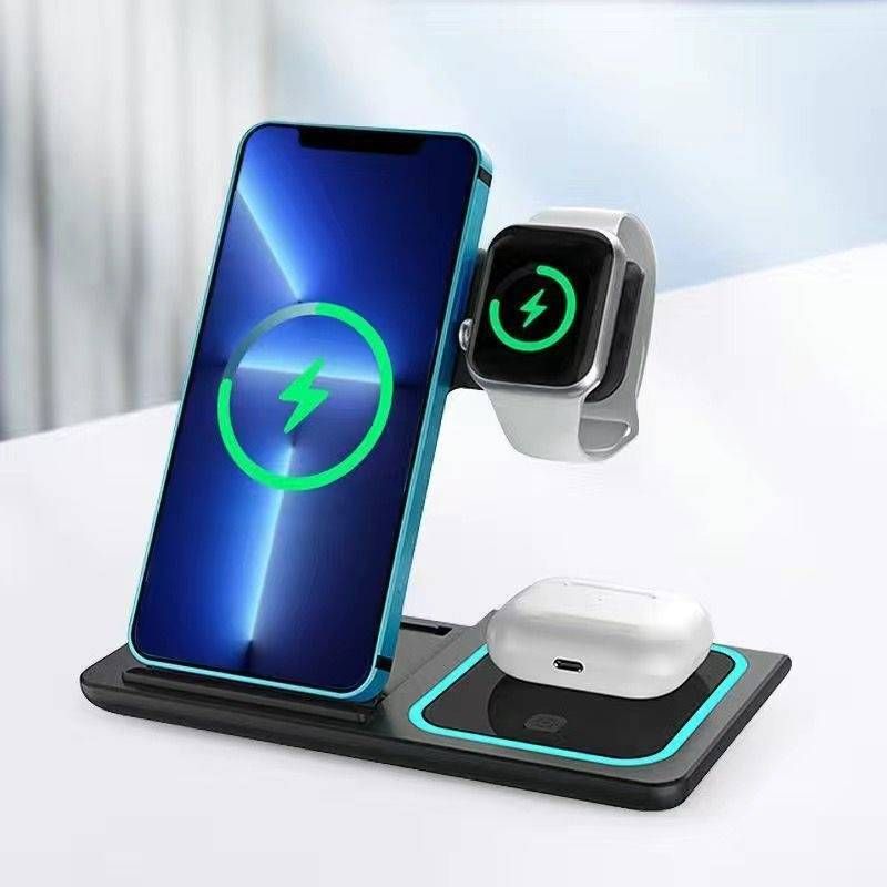 3-in-1 Wireless Charger With Digital Display, 15W Fast Charging, Type-C Cable Included, PD Compatible For IPhone/Samsung/Android (Black/White)​_voghion.com