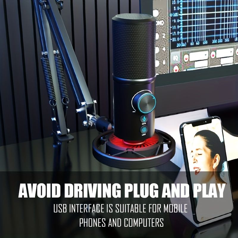 RGB Professional USB Moving-coil microphone with cantilever stand set_voghion.com