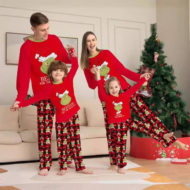 Christmas Little strange family Christmas homestays pajamas cartoon plaid printed two-piece family suit_voghion.com
