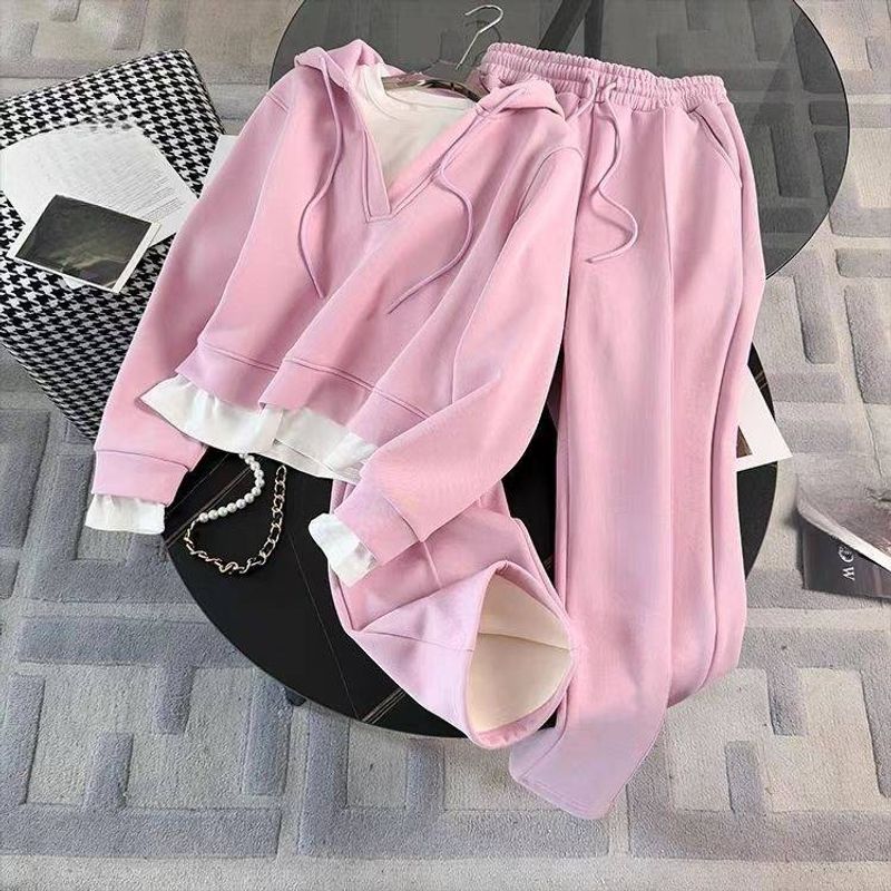 Women’s Clothing New autumn and winter style age reducing slimming fashionable leisure sports plus velvet sweater wide leg pants suit for women_voghion.com
