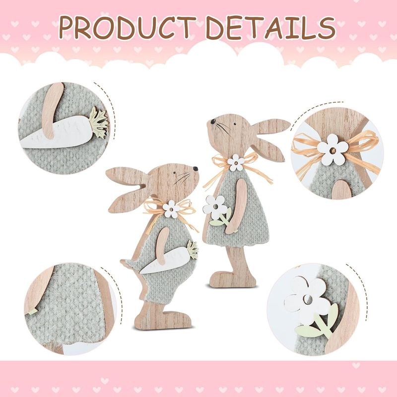 Easter Day Eggs Wooden Crafts Rabbit Ornaments Home Desktop Layout Farmhouse Layered Tray_voghion.com