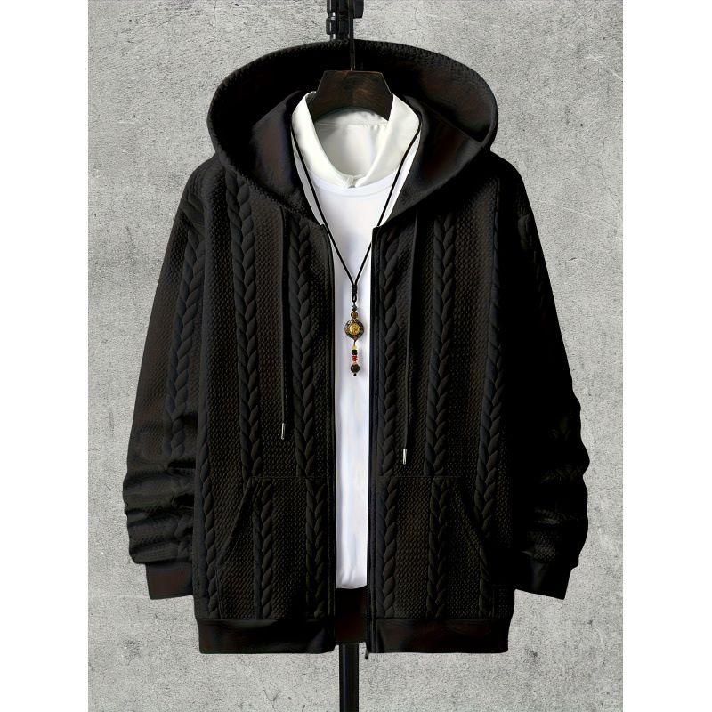 Felpa con cappuccio oversize da uomo - Morbido misto cotone, vestibilità comoda, stile streetwear, tinta unita con motivo a grana sottile_voghion.com