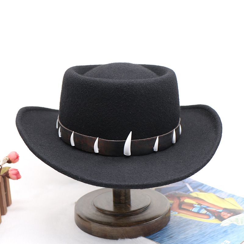 Imitatioun Elfebeen dekoréiert Wollfilz Hierscht a Wanter nei Cowboyhutt fir Männer a Fraen_voghion.com