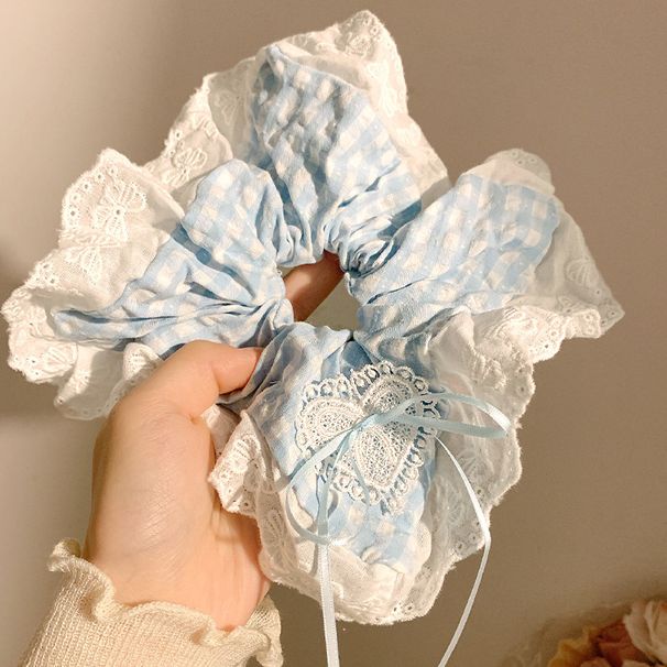 Sciarpa quadrata con fiocco scozzese e pizzo, grande elastico per capelli da donna, coreano, oversize, accessorio per capelli estivo_voghion.com