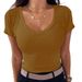Damenbekleidung V-Ausschnitt Geripptes, tailliertes, enges T-Shirt Kurzarmhemd Basic Strickoberteil_voghion.com