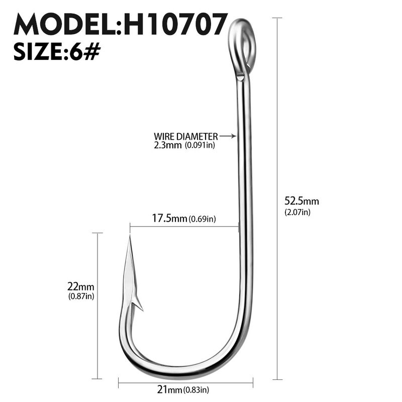 Hameçon de pêche en mer à ardillon unique, en acier à haute teneur en carbone, à long manche, avec trou et boucle, 100 pièces/paquet_voghion.com