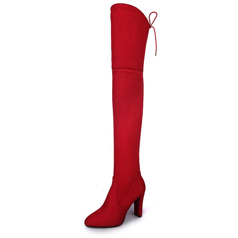 SH Fashion - Zapatos de tacón alto con puntera puntiaguda y tejido elástico para mujer, botas largas hasta la rodilla, tallas grandes 34-43_voghion.com