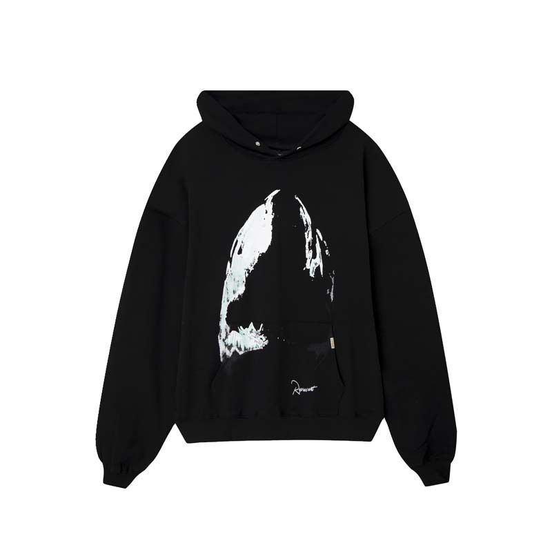 Felpa con cappuccio sottile casual da strada alta con cappuccio stampato da uomo con grande squalo bianco_voghion.com