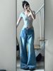 Plus Size Washed White Jeans For Women Summer High Waist Wide Leg Loose Draped Floor-Length Straight Pants_voghion.com