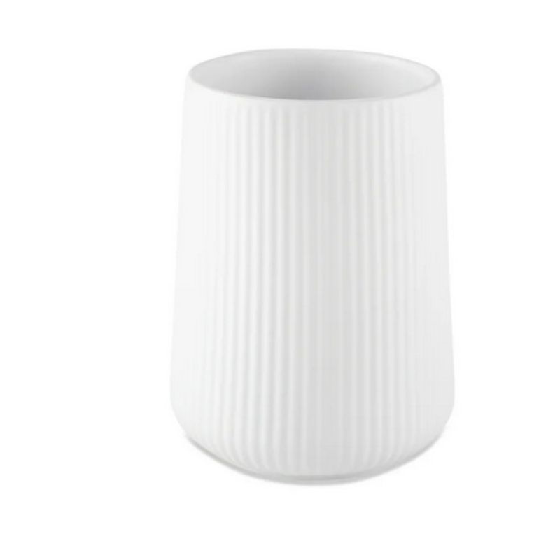 Kitchen Thyme 6.2 White Table And Utensil Holder Ceramic Ribbed_voghion.com