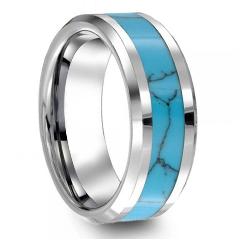 Paarring aus Titanstahl, Paarring, türkisblauer Ring, Ehering, Modeschmuck, Wolframstahl_voghion.com