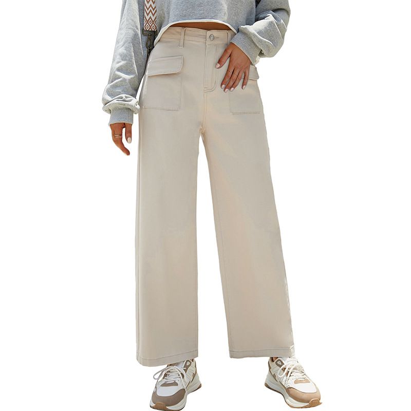 Pantaloni da lavoro multitasche non elastici larghi Shiying Spring Nine Cent da donna, nuovi, a vita alta, sexy e temperamento, da donna_voghion.com