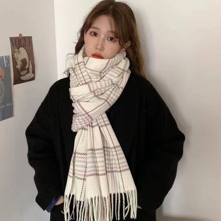 Autunno inverno imitazione motivo scozzese in cashmere per uomo e donna, versione coreana, sciarpa scialle con nappe calda e spessa_voghion.com