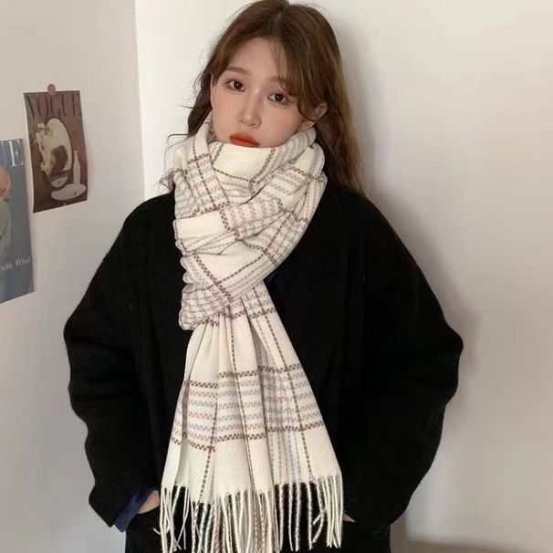 Autunno inverno imitazione motivo scozzese in cashmere per uomo e donna, versione coreana, sciarpa scialle con nappe calda e spessa_voghion.com