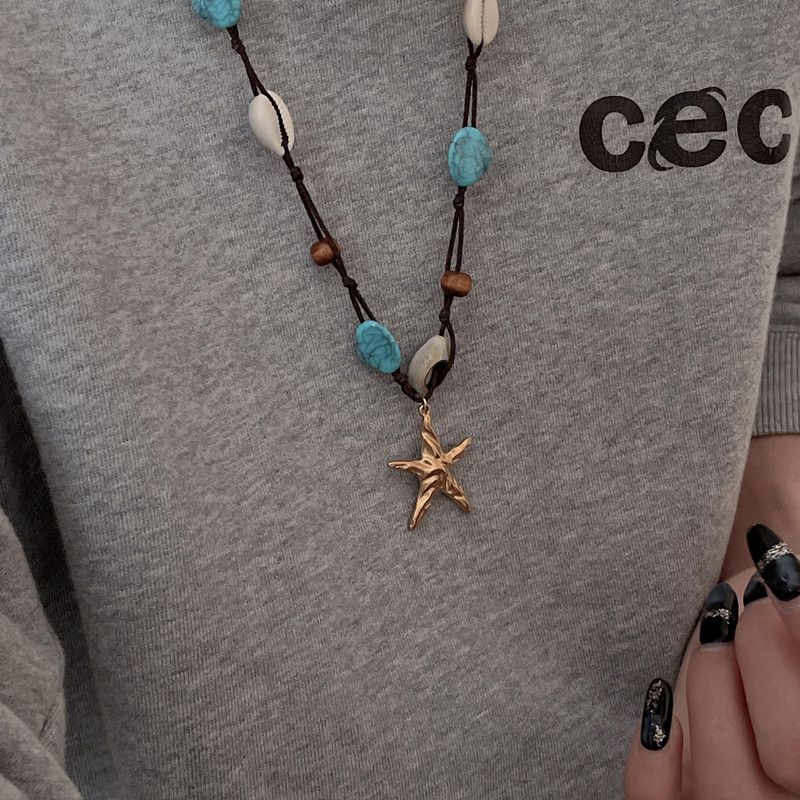 Collana con ciondolo a forma di stella in stile etnico bohémien, lunga collana intrecciata con perline colorate, collo all'americana_voghion.com