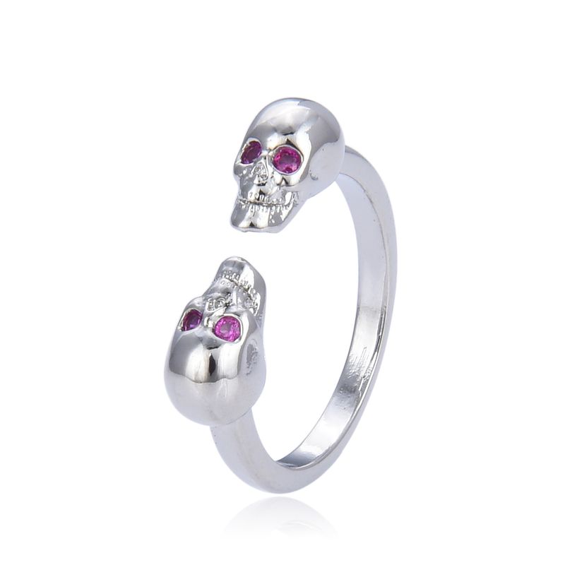 Anello unisex con teschio, diamanti, zirconi e zirconi, design aperto, semplice, colore oro e argento._voghion.com