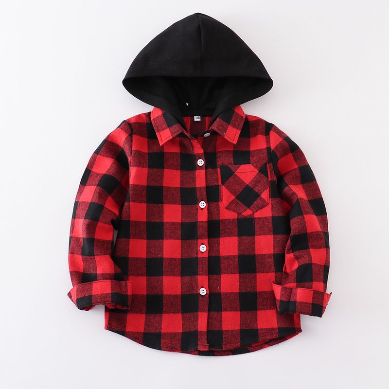 Kid's Clothing 2024 autumn new children's hooded plaid shirt small and medium children's plaid hoodie jacket casual jacket_voghion.com