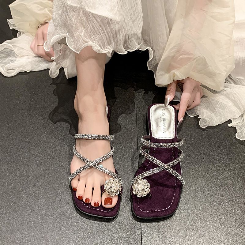 Rhinestone ,Fairy Slippers,2025 New Summer French Single Strap Sandals Fashionable And Exquisite Casual Versatile Wear Comfortable Lightweight_voghion.com